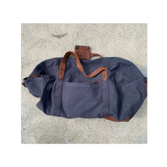 Lucky Brand Collectibles Canvas Leather Duffel Bag Navy canvas and Brown leather - Picture 3 of 5